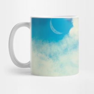 Blue Sky with clouds and moon digital art Mug